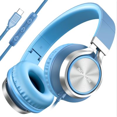INFURTURE USB C Headphones Wired with Mic & Volume Control, Noise Isolating Over-Ear Headphones, Tangle-Free Plaiting Line, Foldable Headphone for School/Travel/iPad,Tablet,iPhone 17/16/15