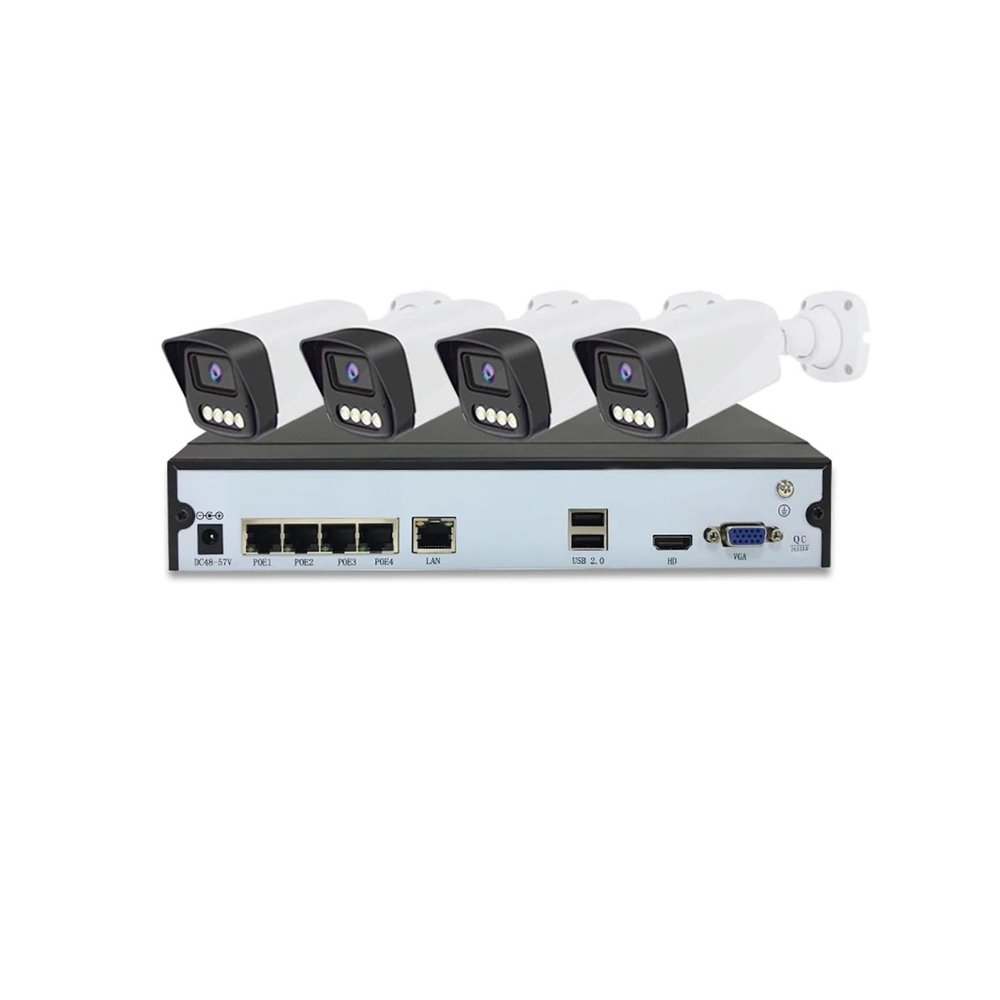 JUCFRDNJ 4CH IP Security Camera System 2K 4MP Dome Bullet Camera 4K 8MP POE NVR Video Audio Recorder Full Color Surveillance Camera Kit(None,4CH NVR 4BULLET)