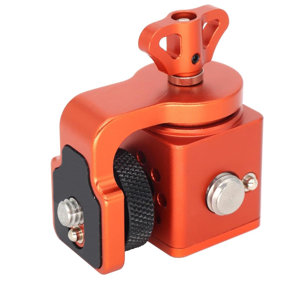 Rotating Pan Tilt Bracket Monitor Bracket, Adjustable Back and Forth Tripod Mount Ball Head DSLR Camera Arca Swiss Compatible with Locating Pins 3/8" 1/4" Fixed Screws (Orange)