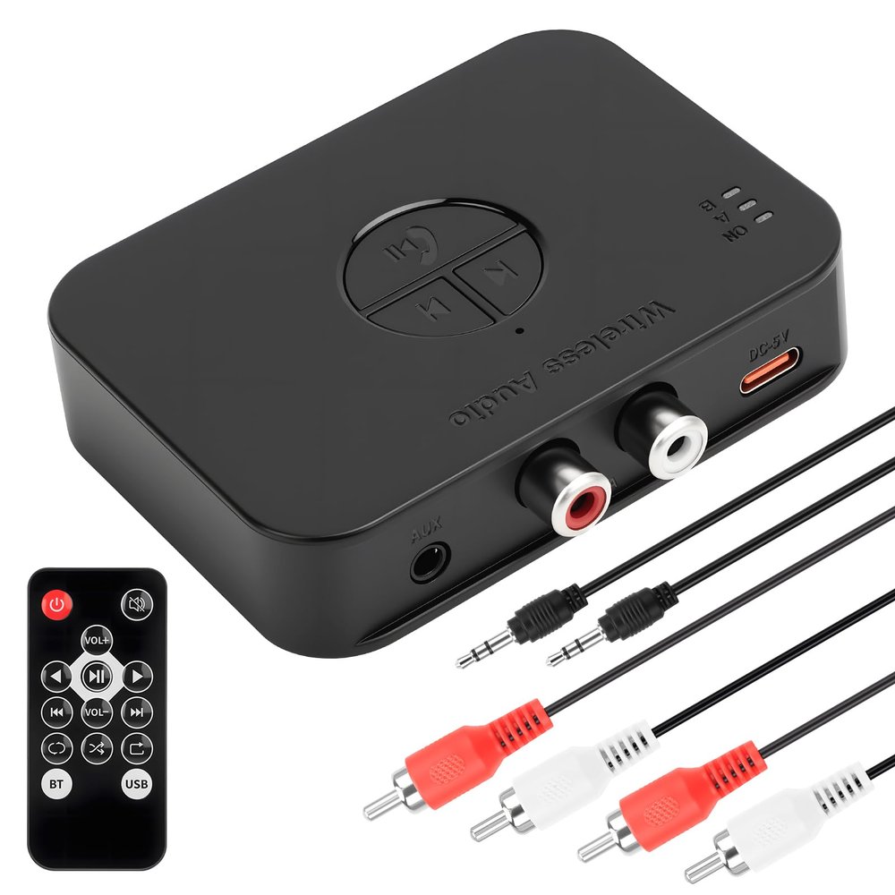 M2R Bluetooth 6.0 Receiver Adapter - Audio Streaming for Home Stereo, Speakers, Amplifiers with Low Latency - Supports RCA/AUX/USB Output, Hi-Fi Sound Quality