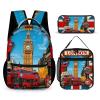 100% BLUE COLLAR Travel Laptop Bookbag Daypack Set British Flag London (2) Backpack Lightweight Bookbag with Lunch Box Cosmetic Bag view 1
