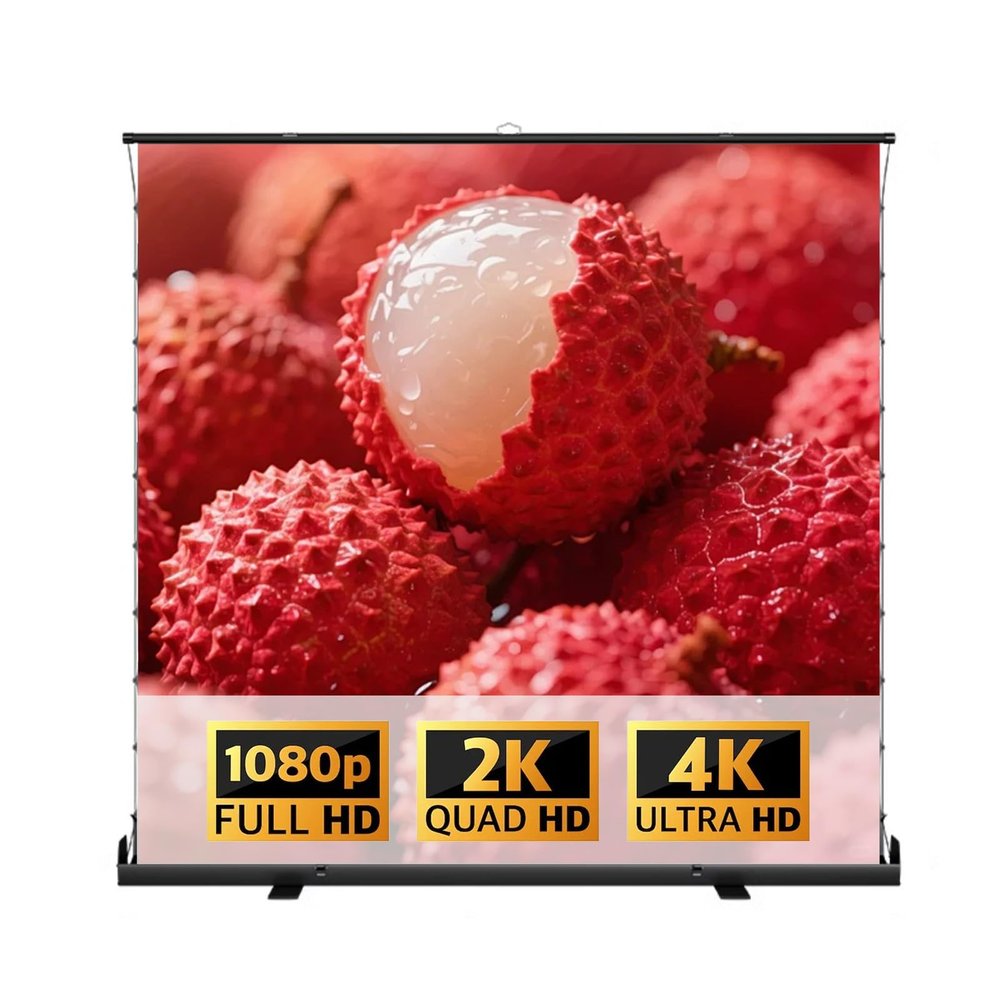 60/72/80/92in 4K HD Movie Screen with Adjustable Height, 3D Ultra HD Floor Pull Up Scissor Backed Projector Screen for Outdoor Indoor(72 Inch)