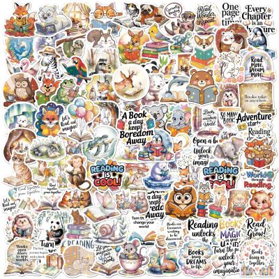 100Pcs Cute Reading Stickers - Vinyl Waterproof Animal Book Stickers for Water Bottles, Laptop -Bookish Decals Motivational Classroom Rewards & Library Favors for Book Lovers