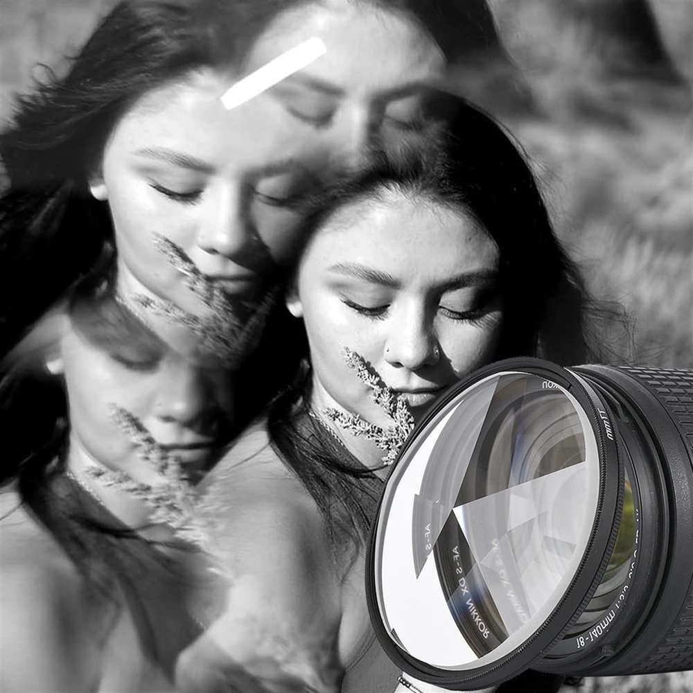 55/58/62/67/72/77/82mm Camera Filter Kaleidoscope Special Effects Photography Accessories DSLR Lens Prism(with 82 Adapter Ring,Five-Side Prism)