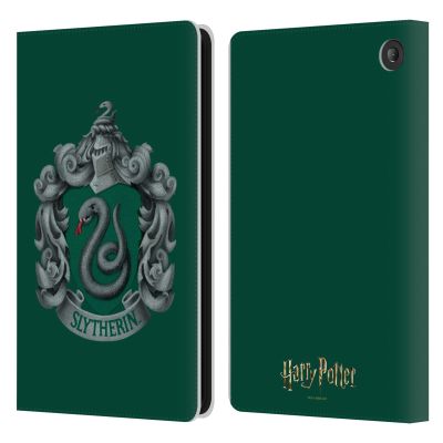 Head Case Designs Officially Licensed Harry Potter Slytherin Crest Chamber of Secrets I Leather Wallet Case Compatible with Amazon Fire 7 2022