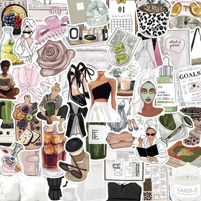 50 PCS Clean Stickers for Woman, Waterproof Aesthetic Stickers for Water Bottles,Laptop Scrapbook Journaling Phone Decorative Decals for Adults