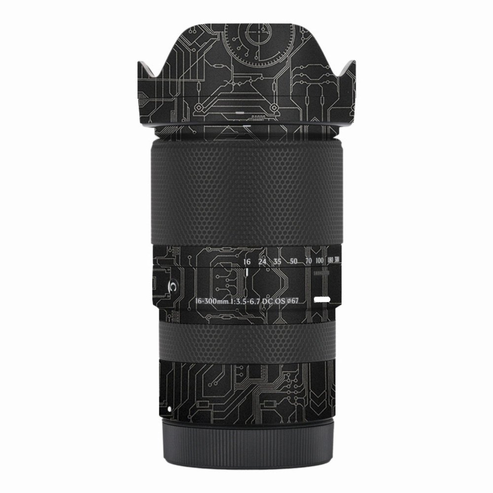 Mebont Camera Decal Skin for Sigma 16-300mm F3.5-6.7 DC OS Canon Mount 3M Material Sticker Waterproof Lens Protector(Circuit Gold)