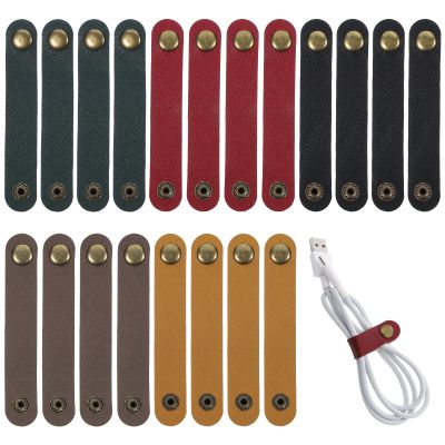 20 Pcs Leather Cord Organizer Coloful Leather Cable Straps Portable Snap Cable Strap Charging Cables Cords Organizer Reusable Leathers Cables Ties Snap Closure for Men Women (5 Colors)