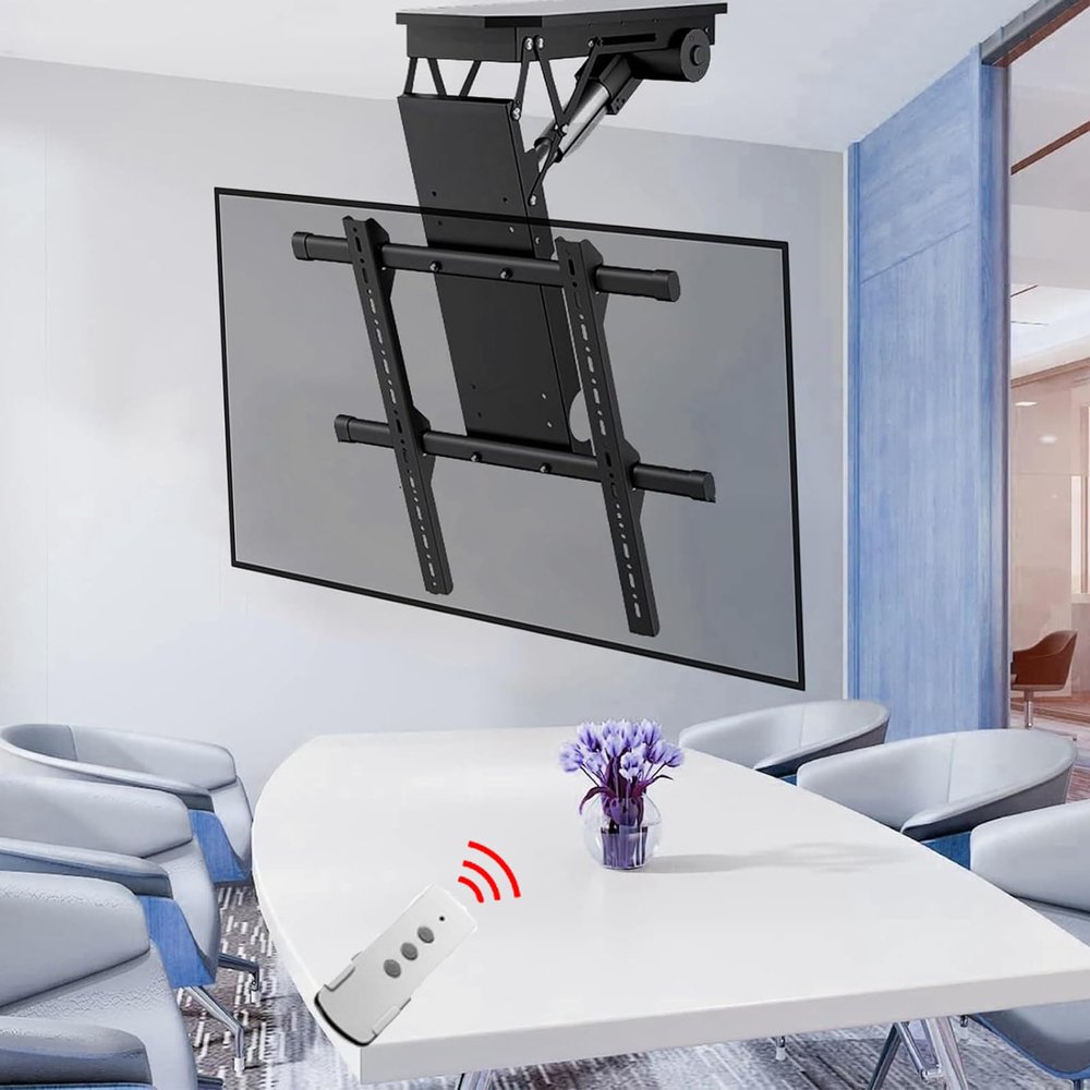 DPQYJPP TV Wall Mount Motorized, 0-85 Flip Down, Hidden Drop Down TV Lift, Adjustable Ceiling TV Mount Bracket, Motorized Flip Down TV Roof Ceiling Mount, Fits 50-90 Inch TVs