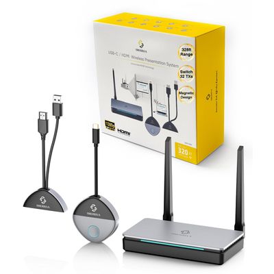 Wireless HDMI Transmitter and Receiver, USB-C & HDMI Adapter, 1080P@60Hz, 328 ft Range, 2.4G/5G, Up to 32 Transmitters, Plug and Play, for Laptop, PC, Phone, Camera, TV, Monitor, Projector