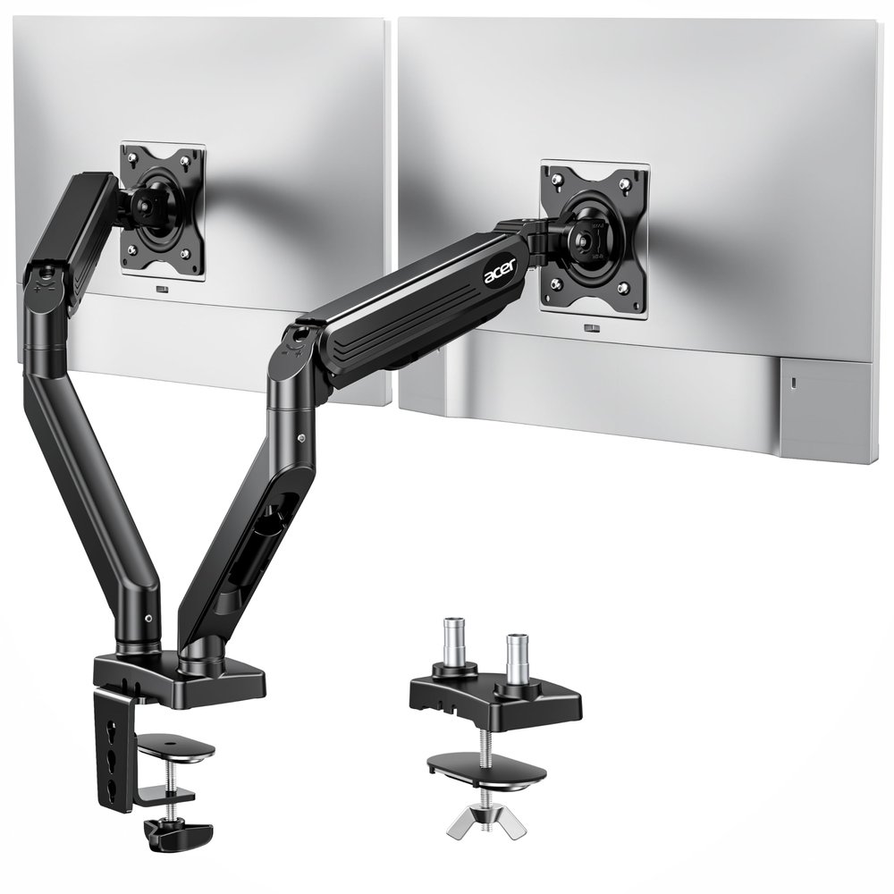 Acer Dual Monitor Arm, Computer Desk Arm with VESA Mounts for 1732 Screens, Fully Adjustable Gas Spring Monitor Stand, C-Clamp and Grommet Mounting Base, Fits 4.4 to 19.8lbs Computer Monitors