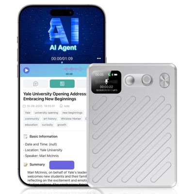 AI Voice Recorder, AI Transcription & Summary, APP Control AI Note Taking Device Supports 132+ Languages, 100H 64GB Memory, Magnetic Audio Recorder for Lectures, Learning, Meetings, Calls, Silver