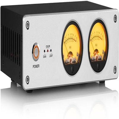 Dual Analog VU Meter Amplifier, RGB Sound Level Indicator Audio Switcher Box with DB Panel Display, Brightness/Color/Gain Adjustable for Tube Amps, Home Audio Component