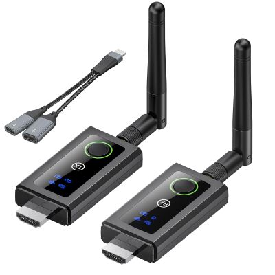 ANGEET 200M/660FT Wireless HDMI Transmitter and Receiver, 5G / 4K Decoding Wireless HDMI Extender Kit with KVM Function USB Mouse Port and 2 Antenna for Streaming Video, Plug and Play