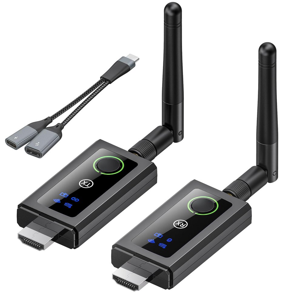 ANGEET 200M/660FT Wireless HDMI Transmitter and Receiver, 5G / 4K Decoding Wireless HDMI Extender Kit with KVM Function USB Mouse Port and 2 Antenna for Streaming Video, Plug and Play
