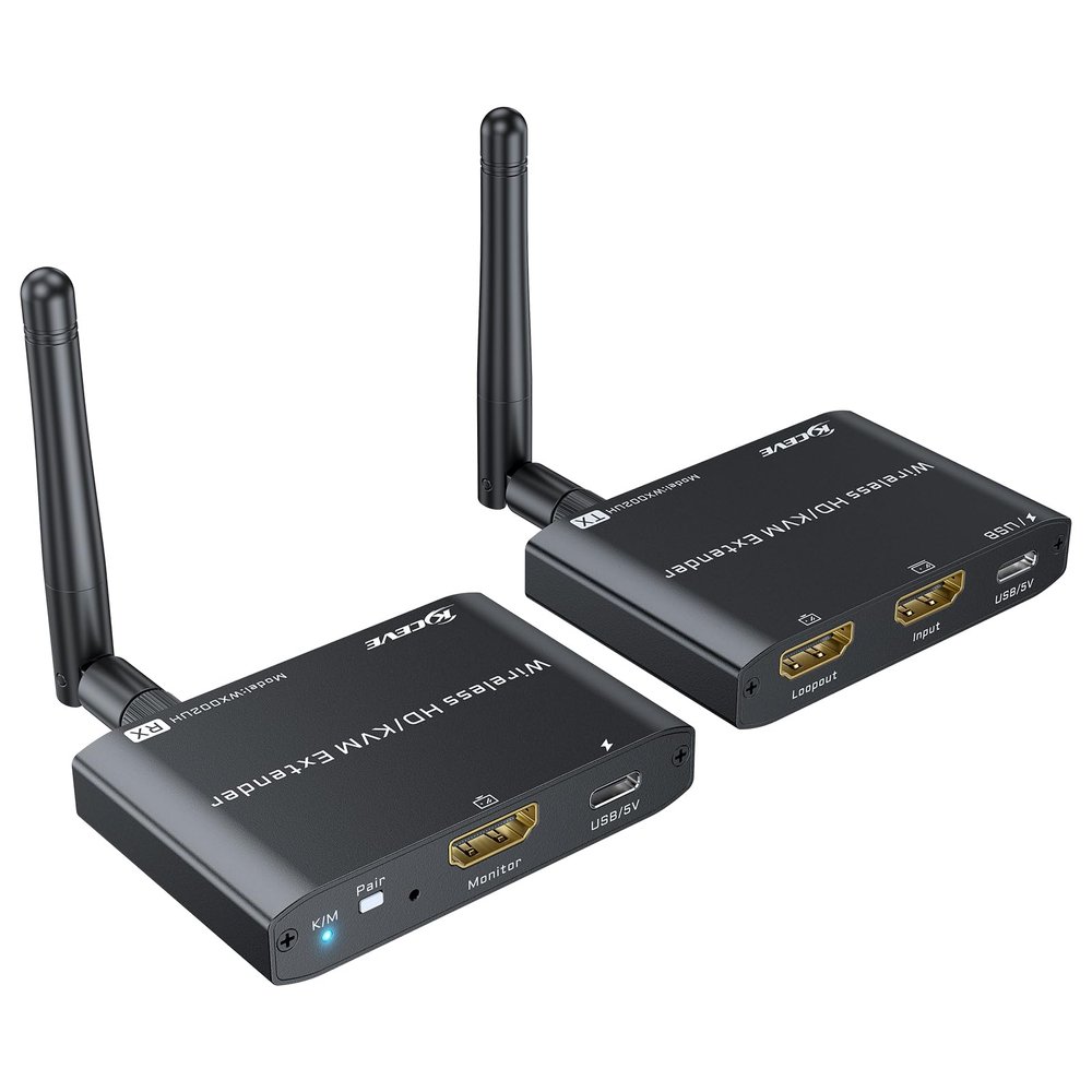 ANGEET 660FT/200M Wireless HDMI Transmitter and Receiver, Streaming Media Video/Audio KVM Wireless HDMI Extender 5G from Laptop/PC to TV/Monitor, 1080P@60Hz,Dual Antenna Design,Loop Out