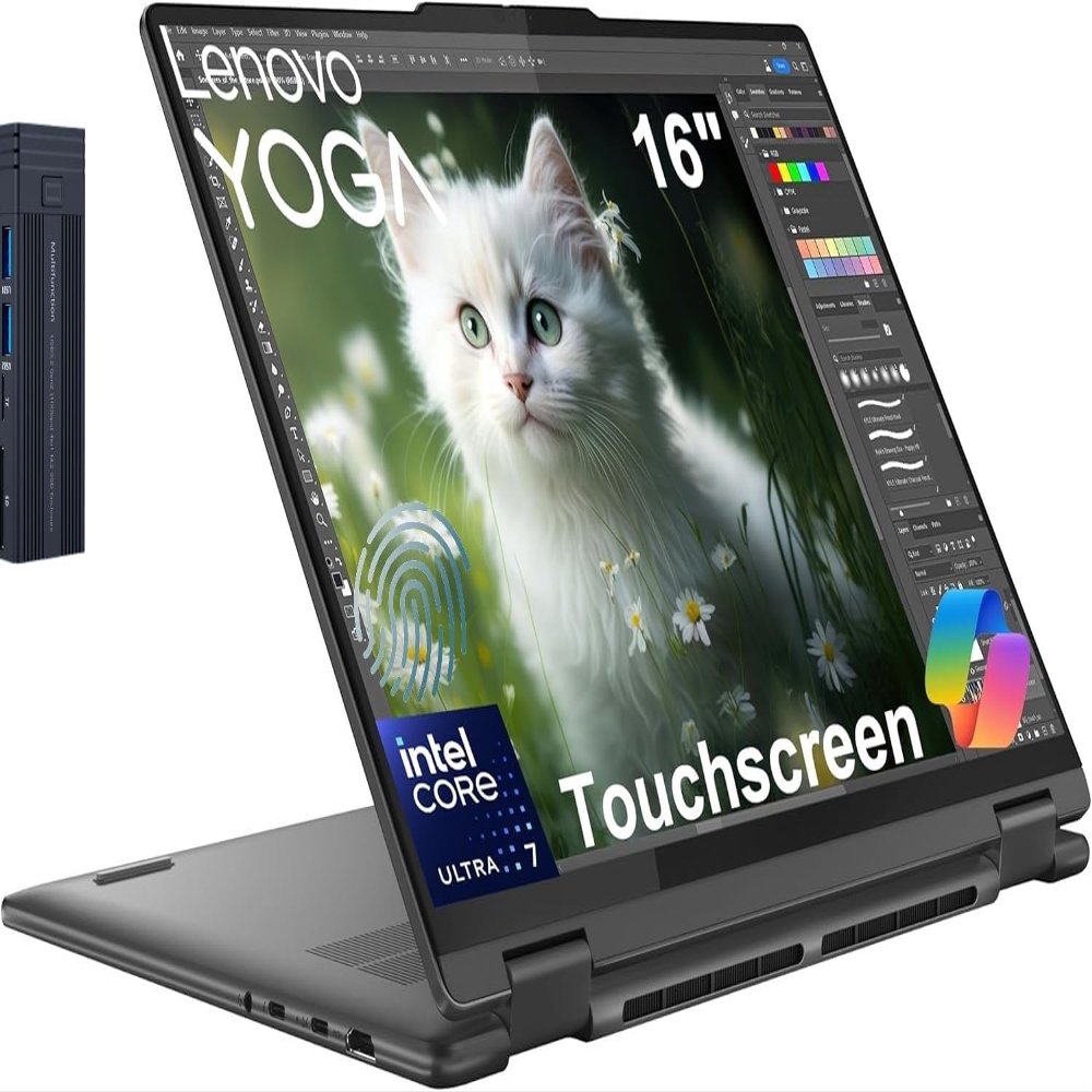 Lenovo Yoga 7i 2-in-1 16" FHD 2K Touchscreen Laptop, Intel Core Ultra 7 155U, 16GB RAM 2TB SSD, Backlit Keyboard, Fingerprint Reader, Wi-Fi 6E, Bluetooth 5.3, Webcam, Windows 11 Home, Storm Grey
