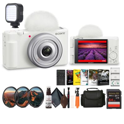 Sony ZV-1F/W Vlog Mirrorless Camera 20.1MP & Photo Software (White) Bundle