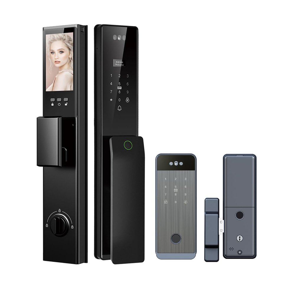 Sophies Smart WiFi Door Lock with 3D Face Recognition, Fingerprint Access, Video Doorbell & Intercom Keyless Entry via Passcode, IC Card, Tuya App & Mechanical Key for Double Doors