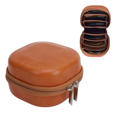 YUEHISY Camera Filter Bag, PU Leather 8 Layers Vintage Storage Organizer with Fine Stitching & Zipper, for 95mm Filters Water Proof Protective Pouch