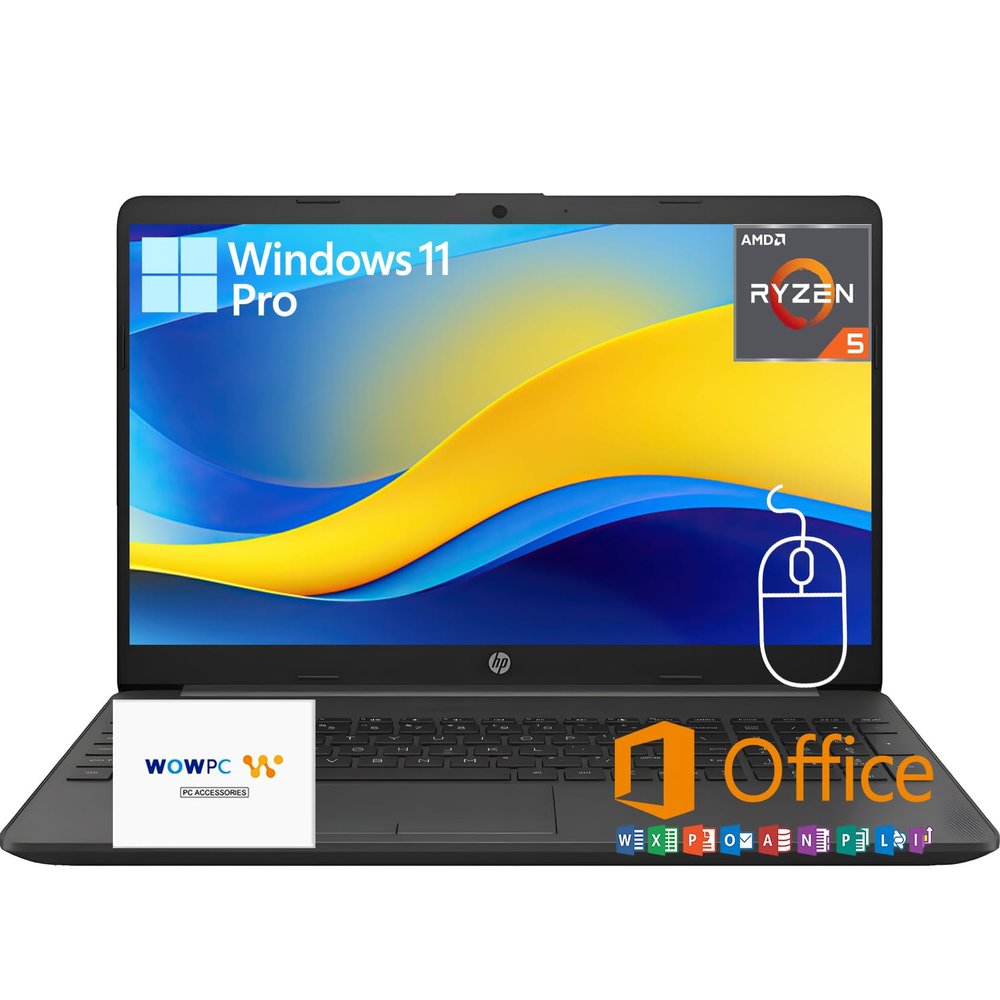HP 15.6" FHD IPS Laptop | AMD Ryzen 5 5500U | 16GB RAM | 1TB SSD | Anti-Glare Screen | Wi-Fi 6 | Windows 11 Pro | Microsoft Office 365, Mouse & WOWPC USB Included
