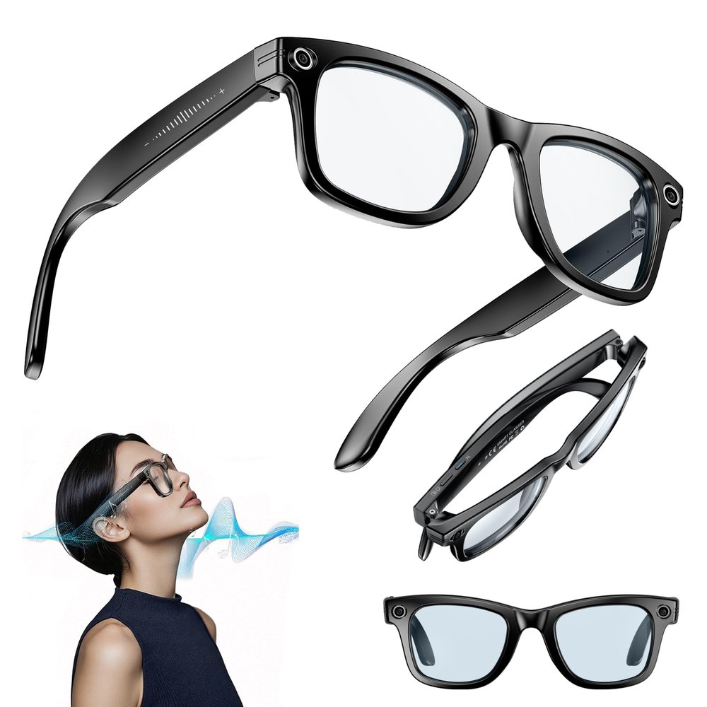 Lezekar Smart Glasses for Men and Women with Speaker/Bluetooth Sunglasses,8mp Ai Bluetooth Camera Glasses with Music & Call Features,IP65 Waterproof with Support Multiple Translations(Blue)