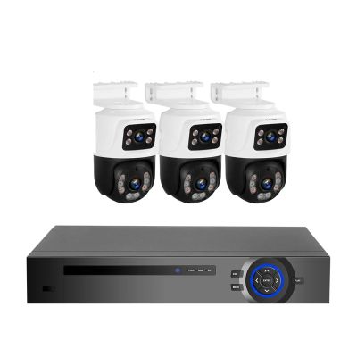 JUCFRDNJ 4CH Poe 6MP Camera System Video Surveillance Kit Security Camera Ptz Camera Outdoor Camera Two Way Audio Full Color Night(1T,4CH POE 3PCS 6MP CAM_AU Plug)