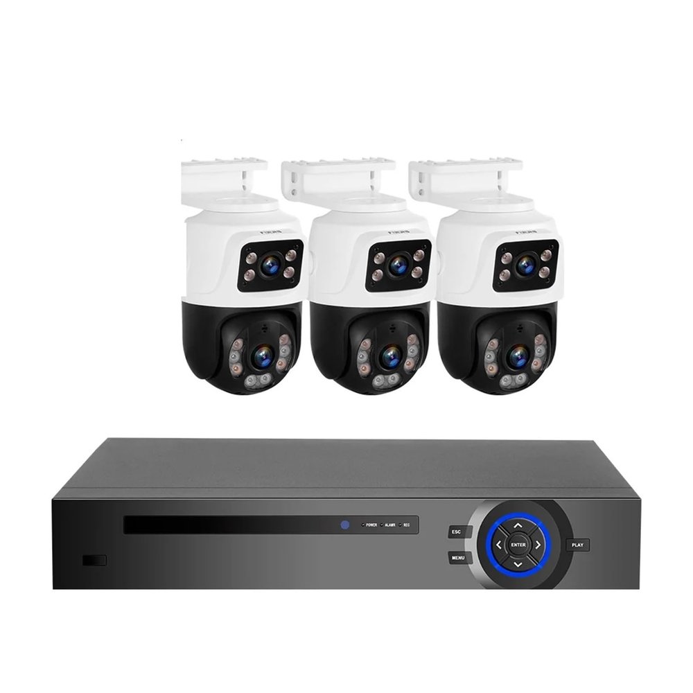 JUCFRDNJ 4CH Poe 6MP Camera System Video Surveillance Kit Security Camera Ptz Camera Outdoor Camera Two Way Audio Full Color Night(1T,4CH POE 3PCS 6MP CAM_AU Plug)