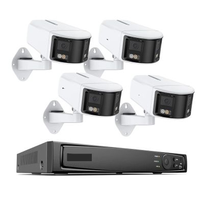 JUCFRDNJ 8MP Security Camera Dual Lens 8CH NVR Ultra HD POE Ai Human Detection CCTV Video Surveillance Kit 180 Degrees Panoramic(None,Gray)