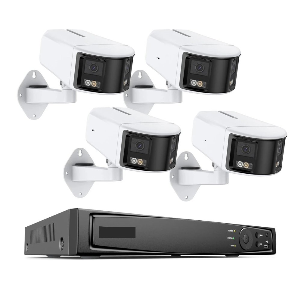 JUCFRDNJ 8MP Security Camera Dual Lens 8CH NVR Ultra HD POE Ai Human Detection CCTV Video Surveillance Kit 180 Degrees Panoramic(None,Gray)