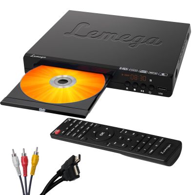 Lemega PlayHD DVD Player Multi-Region Region-Free Video Player with HDMI Output & 1080p Upscaling, USB/CD Playback, RCA/AUX Ports, Compact Design for TV & Smart TV, HDMI Cable Included