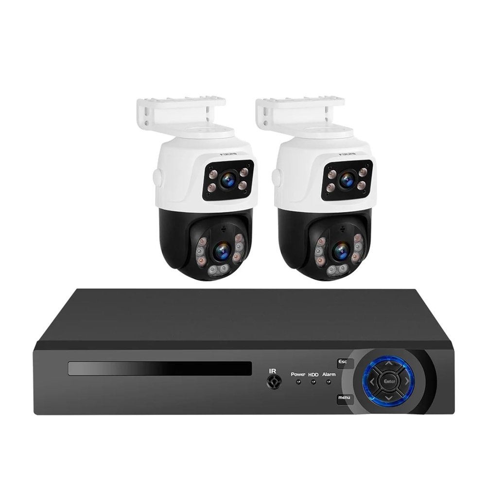JUCFRDNJ 4CH Poe 6MP Camera System Video Surveillance Kit Security Camera Ptz Camera Outdoor Camera Two Way Audio Full Color Night(3T(),4CH POE 2PCS 6MP CAM_EU Plug)