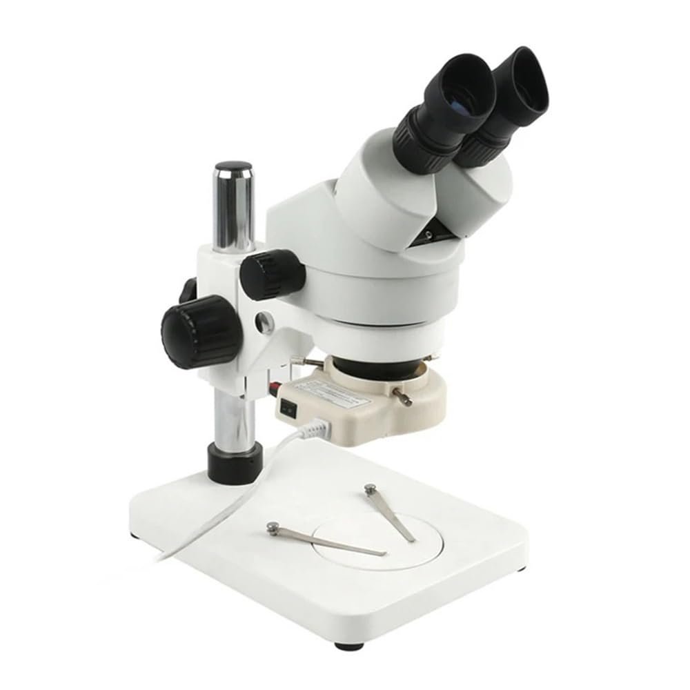 Lab Microscope Slides 7X-45X Continuous Zoom Parfocal Stereo Binocular Microscope w/56 LED Ring Light Illumination for Industrial Repair Tools Microscope Parts(White)