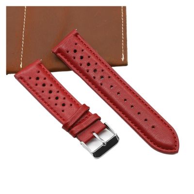 FYXT Vintage Handmade Watch Strap 18mm 19mm 20mm 22mm 24mm Racing Leather Strap Gray Black Brown Blue Breathable Porous Watchbands(Red,18mm)
