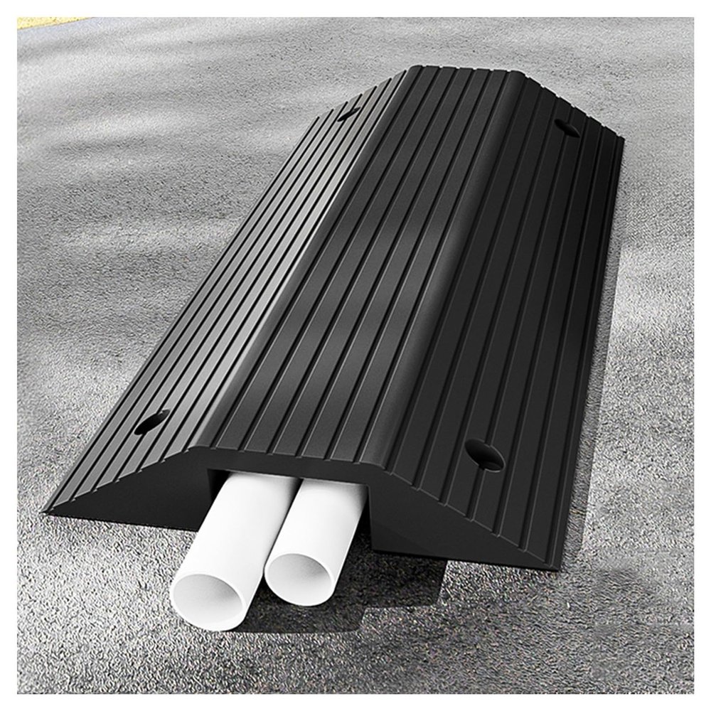 2 Channel Rubber Modular Traffic Cable Protective Cover,Ramp Pad for Floor Cord Hose Protector