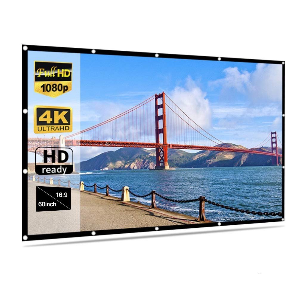 60-150inch Foldable No Crease Soft Projector Screen Holes Hanging Portable Home Movie Meeting Screen 16:9(150 inch)