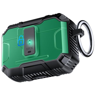 Armoured Heavy Duty for AirPods Pro1 Generation Case with Lock & Keychain, 360Heavy Duty Drop Protection, 1-Click Open & Magnetic Lid, AirPods Pro 1st Hard Cover Case for Outdoor & Travel-Dark Green