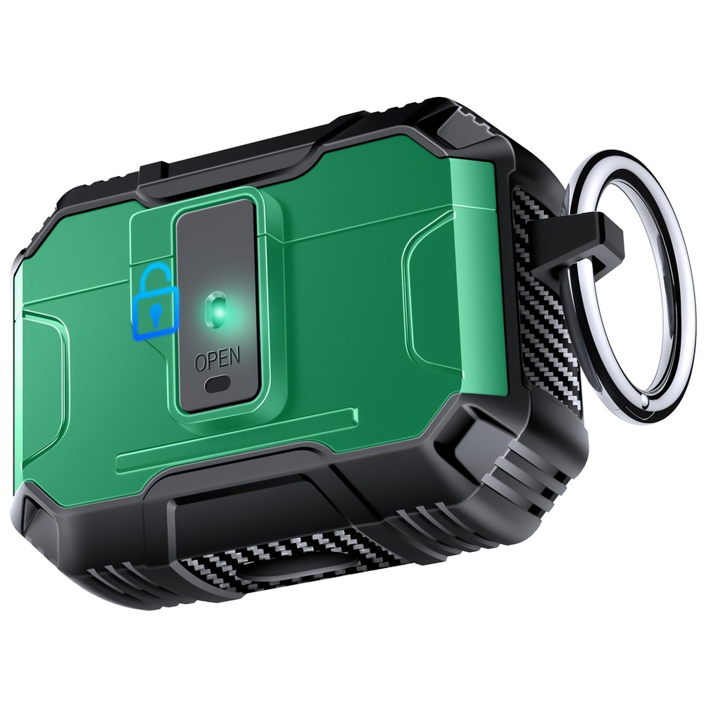 Armoured Heavy Duty for AirPods Pro1 Generation Case with Lock & Keychain, 360Heavy Duty Drop Protection, 1-Click Open & Magnetic Lid, AirPods Pro 1st Hard Cover Case for Outdoor & Travel-Dark Green