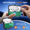 Armoured Heavy Duty for AirPods Pro1 Generation Case with Lock & Keychain, 360Heavy Duty Drop Protection, 1-Click Open & Magnetic Lid, AirPods Pro 1st Hard Cover Case for Outdoor & Travel-Dark Green view 3