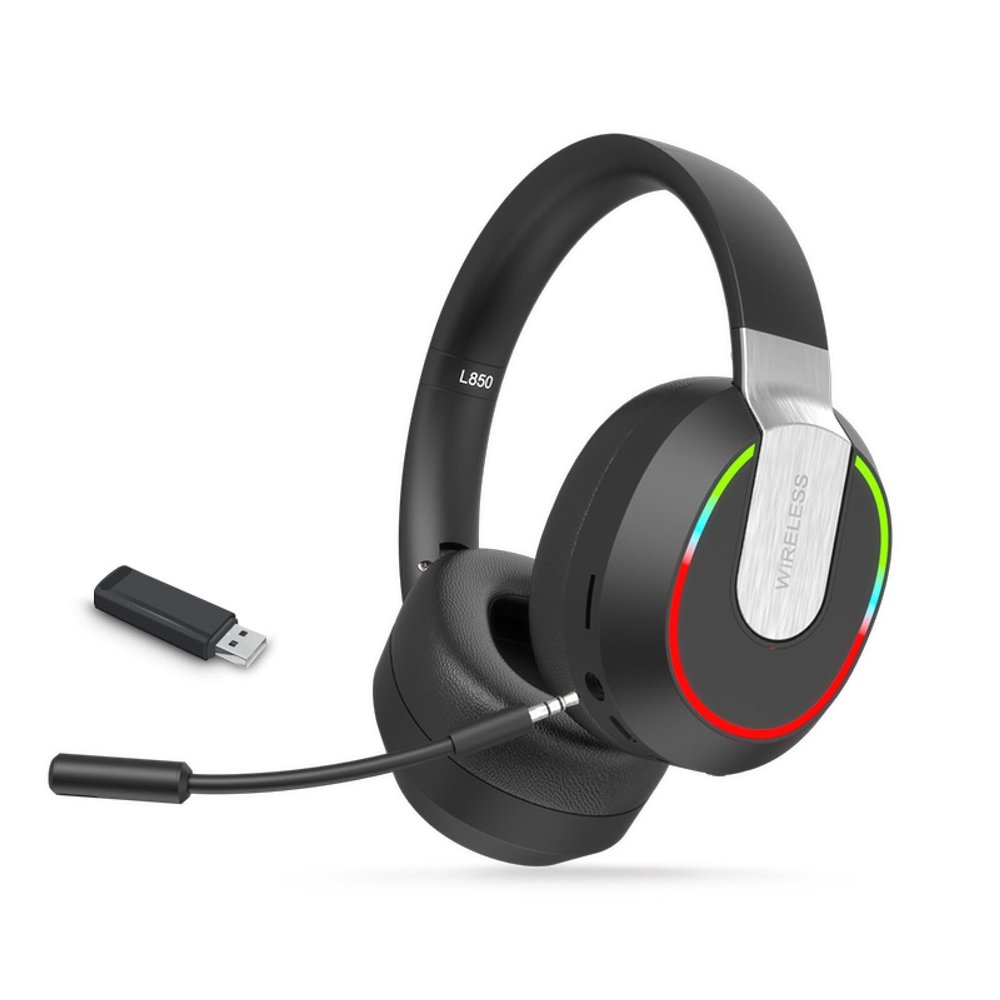 Boannice Wireless Bluetooth Noise-Canceling Headphones- Features USB 2.4G Transmitter, Low Latency, Detachable Noise-Canceling Microphone, RGB Lighting Effects, Compatible with Gaming/PS5/PC