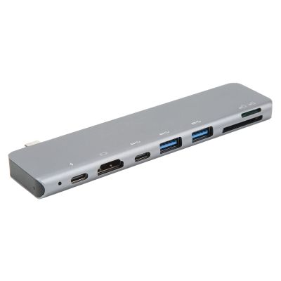 7 in 1 Type C Hub with USB 3.0 PD Fast Charging, 4K HD Multimedia Interface, High Speed Multiport Adapter, Card Reader, Aluminum Alloy Material