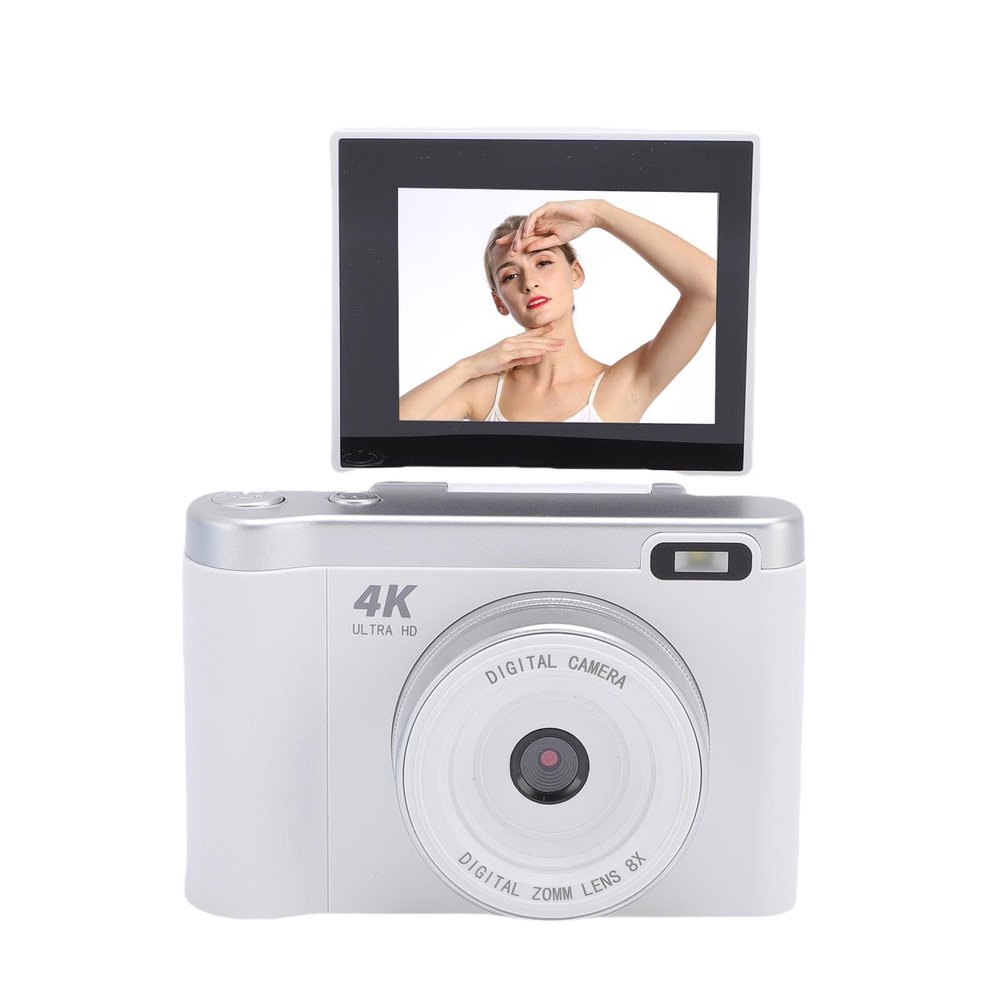 ASHATA 1080P 12MP Digital Camera for Vlogging 2.8 Inch 180 Flip Screen 8X Zoom Auto Focus Travel Camera Portable Camera Compact Camera for Photography Selfie Video Recording (White)