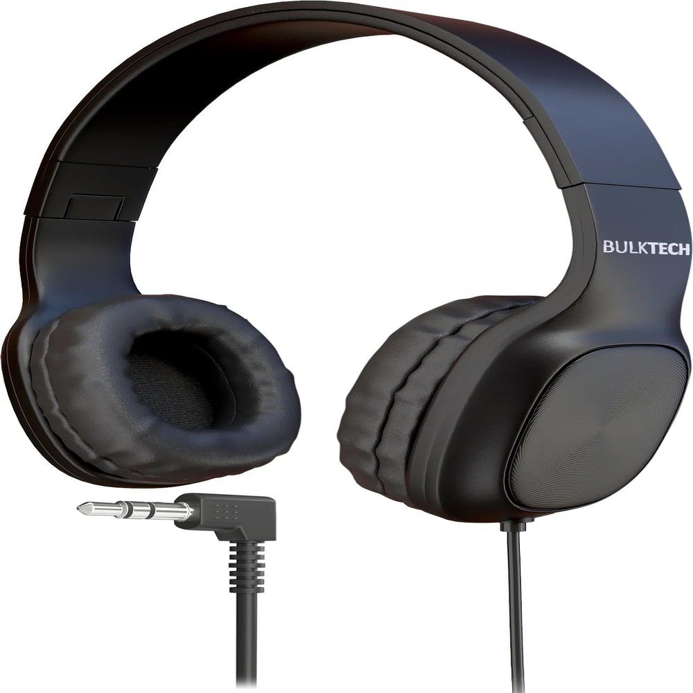 1 Pack Wired On-Ear Leather Headphones with 3.5mm Connector, Oval Metal Housing, Black