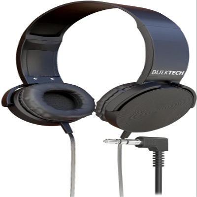 1 Pack Wired On-Ear Leather Headphones with 3.5mm Connector, Round Metal Housing, Black
