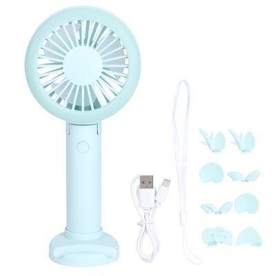 Enlybee Mini Portable Handheld Folding Fan USB Charging for Travel Office Room Green Purple ABS Silicone Electronic Components (Fresh and green (triple diagonal + bracelet))