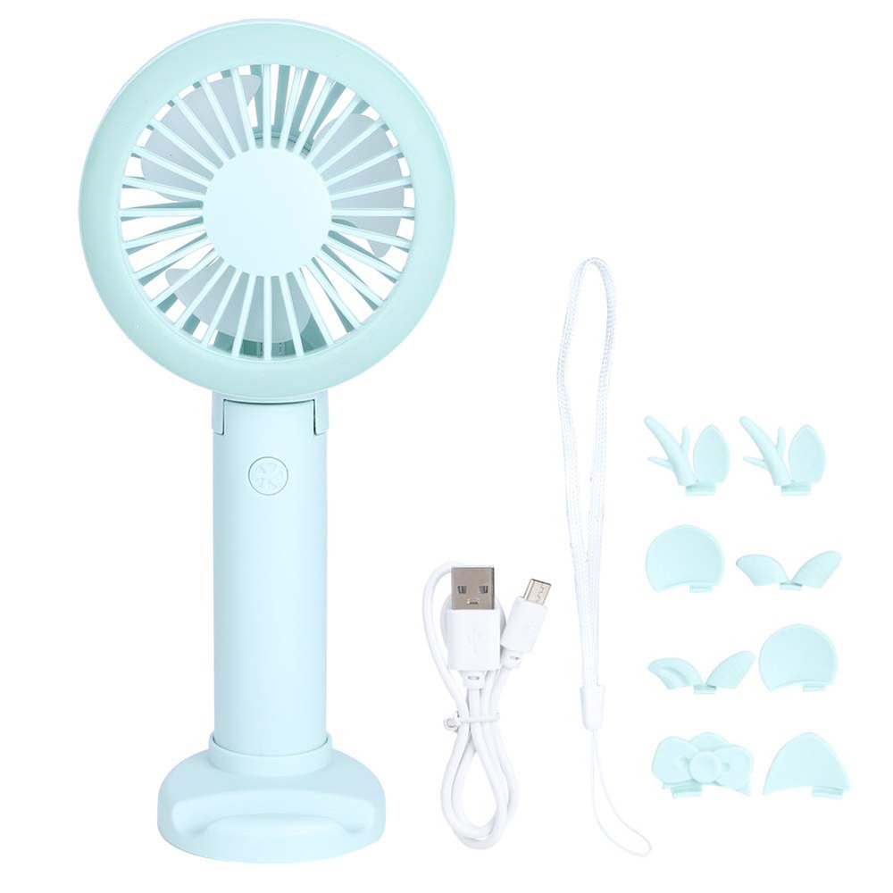 Enlybee Mini Portable Handheld Folding Fan USB Charging for Travel Office Room Green Purple ABS Silicone Electronic Components (Fresh and green (triple diagonal + bracelet))