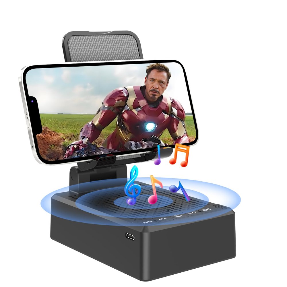 Gifts for Dad Boyfriend,Cell Phone Stand with Wireless Bluetooth Speaker,HD Surround Sound Bluetooth Speaker for Home Kitchen and Outdoors Compatible with Mobile Phone, Gifts for Men Women(Black)