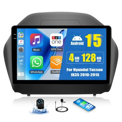[4+128GB] Android 15 Car Stereo for Hyundai Tucson IX35 2010-2015 with Wireless CarPlay Android Auto,10.1" Screen Car Radio with Bluetooth GPS WiFi FM/RDS DSP EQ SWC Backup Camera