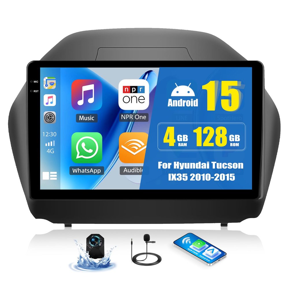 [4+128GB] Android 15 Car Stereo for Hyundai Tucson IX35 2010-2015 with Wireless CarPlay Android Auto,10.1" Screen Car Radio with Bluetooth GPS WiFi FM/RDS DSP EQ SWC Backup Camera