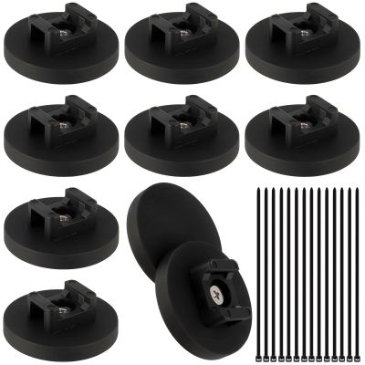 Alffun Magnetic Zip Tie Mount Wire Cable Holder, Include 10 Pcs 43mm Magnetic Cable Zip Tie Base with 50 Pcs Heavy Duty Zip, Multipurpose Wire Clips Management Base, Black